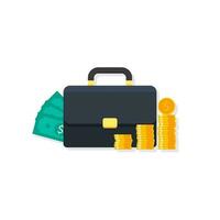 Briefcase, Dollar money cash icon, Gold coin stack Shadow vector isolated. Flat style vector illustration.