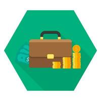 Briefcase, Dollar money cash icon, Gold coin stack icon vector isolated. Flat style vector illustration.