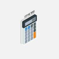 Calculator and Digital number right view White Stroke and Shadow icon vector isometric. Flat style vector illustration.