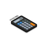 Calculator and Digital number right view Black Stroke and Shadow icon vector isometric. Flat style vector illustration.