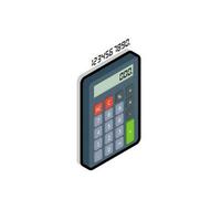 Calculator and Digital number right view Black Stroke and Shadow icon vector isometric. Flat style vector illustration.