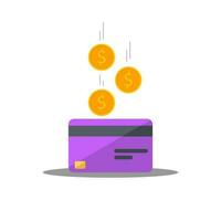 efectivo obtener un banco tarjeta púrpura - sombra icono vector aislado. devolución de dinero Servicio y en línea dinero reembolso. concepto de transferir dinero, comercio electrónico, ahorro cuenta.