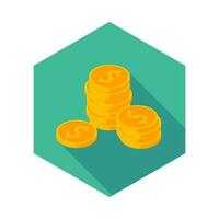 Gold coins stack icon vector isometric. Flat style vector illustration.