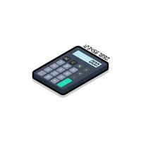 Calculator and Digital number left view Black Stroke and Shadow icon vector isometric. Flat style vector illustration.