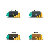 Briefcase, Dollar money cash icon, Gold coin stack Shadow vector isolated. Flat style vector illustration.