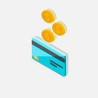 Cash get a bank card left view - White Stroke with Shadow icon vector isometric. Cashback service and online money refund. Concept of transfer money, e-commerce. Flat style vector illustration.