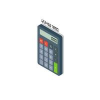 Calculator and Digital number left view Shadow icon vector isometric. Flat style vector illustration.