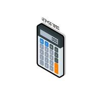 Calculator and Digital number left view Black Stroke and Shadow icon vector isometric. Flat style vector illustration.