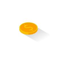 Gold coin right view Shadow icon vector isometric. Flat style vector illustration.