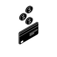 Cash get a bank card right view - White Outline icon vector isometric. Cashback service and online money refund. Concept of transfer money, e-commerce. Flat style vector illustration.