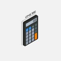 Calculator and Digital number right view White Stroke and Shadow icon vector isometric. Flat style vector illustration.