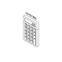 Calculator and Digital number left view Black Outline icon vector isometric. Flat style vector illustration.