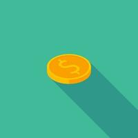 Gold coin right view icon vector isometric. Flat style vector illustration.