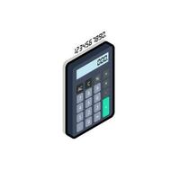 Calculator and Digital number right view Black Stroke and Shadow icon vector isometric. Flat style vector illustration.