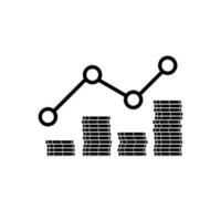 Gold coins price up green graph White Outline icon vector isolated. Price dollar up. Flat style vector illustration.