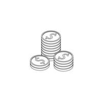 Gold coins stack Black Outline icon vector isometric. Flat style vector illustration.