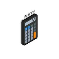 Calculator and Digital number right view Black Stroke and Shadow icon vector isometric. Flat style vector illustration.