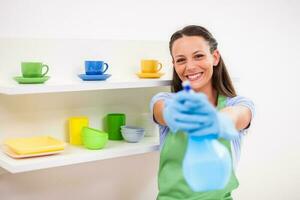 A woman cleaning the house photo