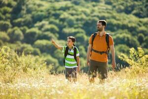 Father and son spending time outdoors photo