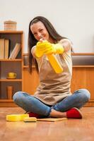 A woman who is going to clean the house photo