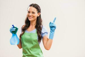 A woman who is going to clean the house photo