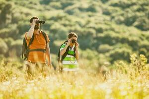 Father and son hiking photo