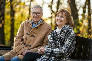 A senior couple spending time together in the park photo