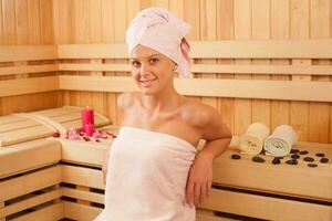 A woman in the sauna photo