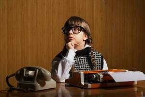 Portrait of a girl playing the role of a secretary photo