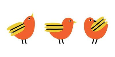 set of cute minimalistic birds in trendy flat style. simple forms vector illustration.
