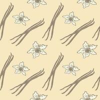 Vanilla. Seamless repeating pattern with fragrant spice. Bouquet of vanilla plant. Illustration of a floral background. Hand drawn. Design element.Food, drinks, cosmetics.Vector vector