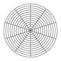 Wheel of life template. Simple coaching tool for visualizing all areas of life. Polar grid of 10 segments and 12 concentric circles. Blank polar graph paper. Circle diagram of life style balance. vector