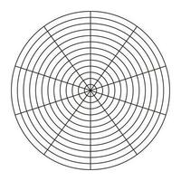 Wheel of life template. Simple coaching tool for visualizing all areas of life. Polar grid of 10 segments and 12 concentric circles. Blank polar graph paper. Circle diagram of life style balance. vector