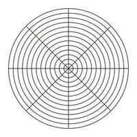 polar cuadrícula de 8 segmentos y 12 concéntrico círculos circulo diagrama de estilo de vida balance. rueda de vida modelo. vector blanco polar grafico papel. entrenamiento herramienta.