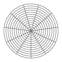 Polar grid of 11 segments and 12 concentric circles. Wheel of life template. Circle diagram of lifestyle balance. Coaching tool. Vector blank polar graph paper.