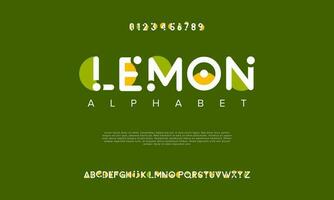 Lemon abstract digital technology logo font alphabet. Minimal modern urban fonts for logo, brand etc. Typography typeface uppercase lowercase and number. vector illustration