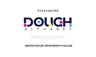 Dough abstract digital technology logo font alphabet. Minimal modern urban fonts for logo, brand etc. Typography typeface uppercase lowercase and number. vector illustration