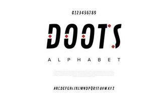 Doots abstract digital technology logo font alphabet. Minimal modern urban fonts for logo, brand etc. Typography typeface uppercase lowercase and number. vector illustration