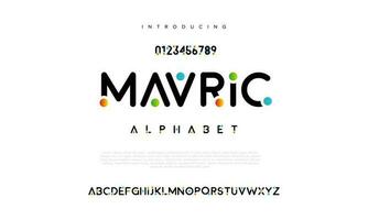 Mavric abstract digital technology logo font alphabet. Minimal modern urban fonts for logo, brand etc. Typography typeface uppercase lowercase and number. vector illustration