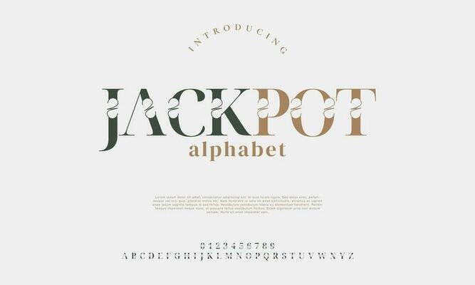 Jackpot elegant alphabet letters font and number. Classic Lettering Minimal Fashion Designs. Typography modern serif fonts decorative vintage design concept. vector illustration