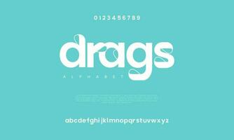 Drags abstract digital technology logo font alphabet. Minimal modern urban fonts for logo, brand etc. Typography typeface uppercase lowercase and number. vector illustration