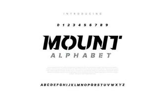 Mount abstract digital technology logo font alphabet. Minimal modern urban fonts for logo, brand etc. Typography typeface uppercase lowercase and number. vector illustration