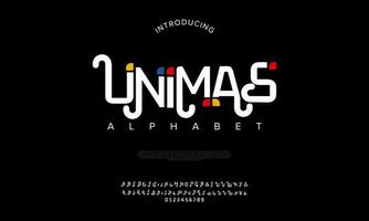 Unimas abstract digital technology logo font alphabet. Minimal modern urban fonts for logo, brand etc. Typography typeface uppercase lowercase and number. vector illustration