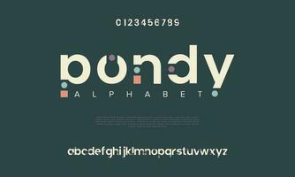 Pondy abstract digital technology logo font alphabet. Minimal modern urban fonts for logo, brand etc. Typography typeface uppercase lowercase and number. vector illustration