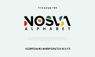 Nosva abstract digital technology logo font alphabet. Minimal modern urban fonts for logo, brand etc. Typography typeface uppercase lowercase and number. vector illustration