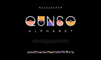 Qunso abstract digital technology logo font alphabet. Minimal modern urban fonts for logo, brand etc. Typography typeface uppercase lowercase and number. vector illustration