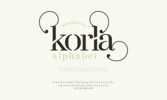 korla resumen digital tecnología logo fuente alfabeto. mínimo moderno urbano fuentes para logo, marca etc. tipografía tipo de letra mayúscula minúsculas y número. vector ilustración