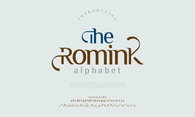 Theromink elegant alphabet letters font and number. Classic Lettering Minimal Fashion Designs. Typography modern serif fonts decorative vintage design concept. vector illustration