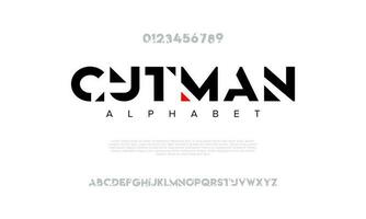 Cutman abstract digital technology logo font alphabet. Minimal modern urban fonts for logo, brand etc. Typography typeface uppercase lowercase and number. vector illustration