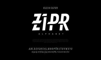 Zipr abstract digital technology logo font alphabet. Minimal modern urban fonts for logo, brand etc. Typography typeface uppercase lowercase and number. vector illustration